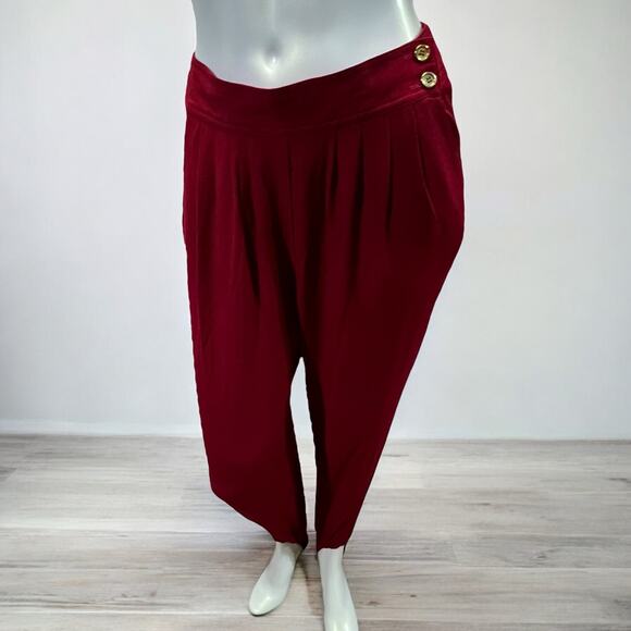 Vintage 90s CHAUS Red Stirrup Pants High Waist Pleated Rayon Blend Size 8 - Picture 1 of 16